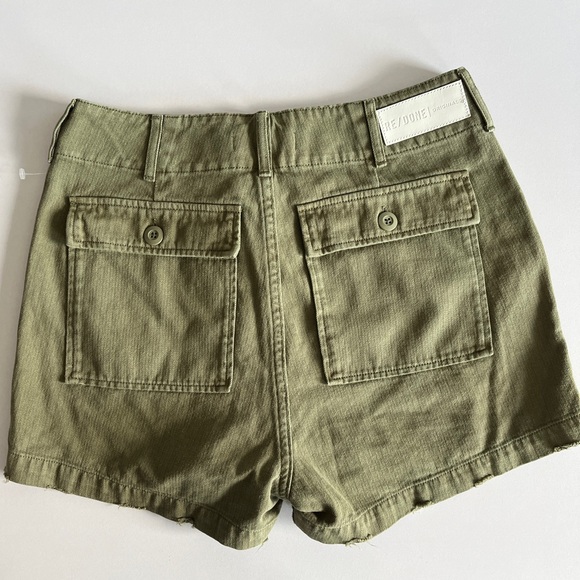 Re/Done NEW military shorts womens 27 olive army green button fly hi rise pocket - Picture 3 of 10